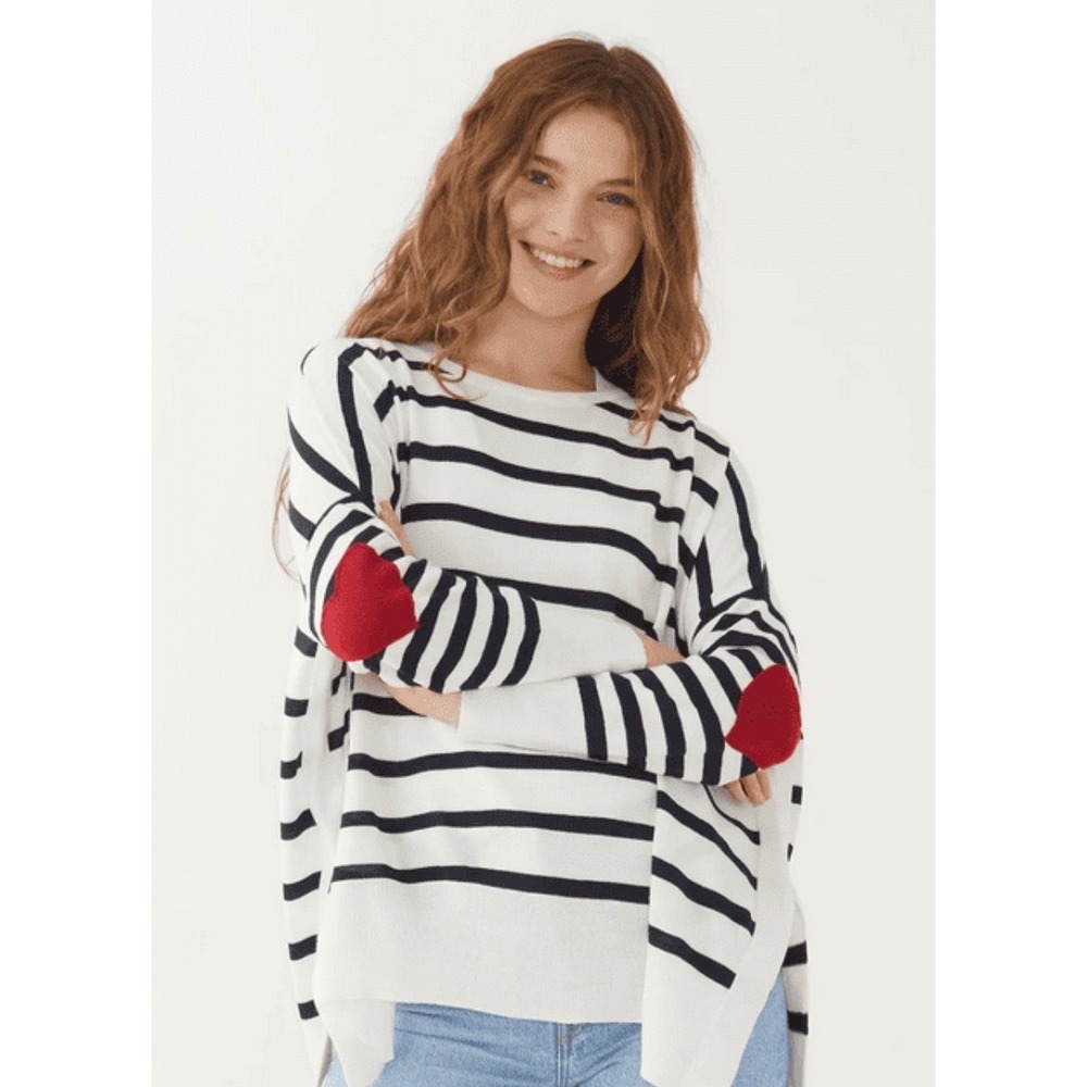 Mersea Amour Heart Patch Stripe Oversized Sweater One Size Navy White
